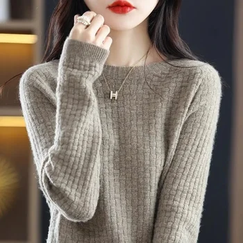 Naujas moteriškas megztinis O-kaklas Ruduo Žiema Pagrindinis megztinis Šiltas laisvalaikio traukimas Džemperiai Korėjos mados pavasario trikotažas Apatiniai marškiniai