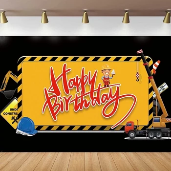 Animacinis sunkvežimis Fotografija Fonas Reklamjuostė Su gimtadieniu Vakarėlis Dekoravimo reikmenys Statybos tema Fono plakatas