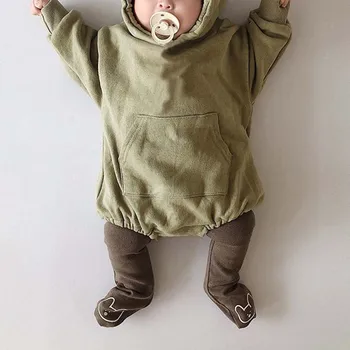 Korėjos pavasario rudens kūdikių romperiai Mielas minkštas medvilninis kūdikio ropojimo kostiumas ilgomis rankovėmis kombinezonas su gobtuvu Smėlinukai vientisi