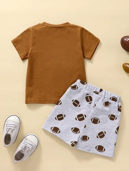 Baby Boy Baseball Print Pullover marškinėlių ir jogger šortų rinkinys - žavinga vasaros apranga kūdikiams ir mažiems vaikams